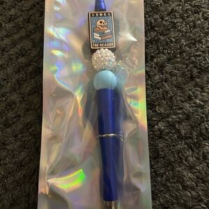 Blue Cosmetic Pen with Light Blue Bead and 'The Reader' Charm
